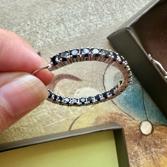 Ross-Simons sterling silver blue sapphire inside outside hoop earrings - Picture 12 of 15